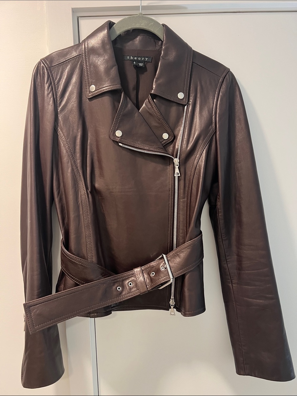 Theory Chocolate Brown Leather Moto Jacket - WORN ONLY TWICE!